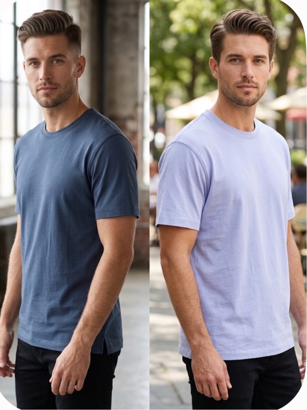 Robert Barakett 100% Pima Cotton blue Crew Neck t shirt Tee Duo set bundle L